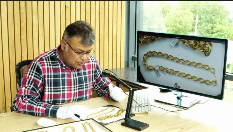 Manuj Goyal working on gold electroforming jewelry